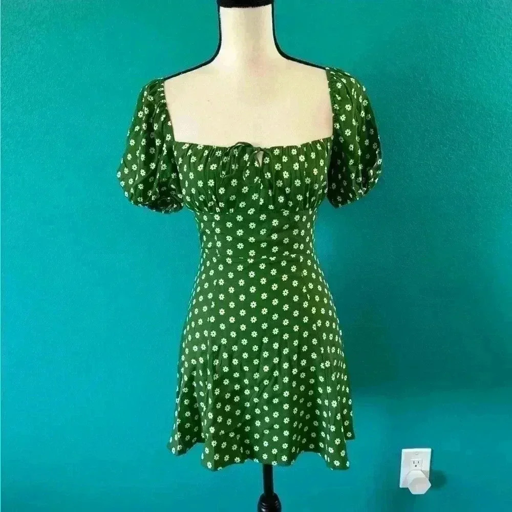 Reformation Green Daisy Mini Dress
